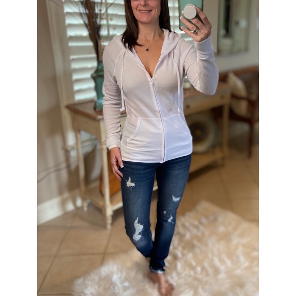 💜RESTOCK Waffle Thermal Zip Up Hoodie White 3221 - Picture 5 of 12